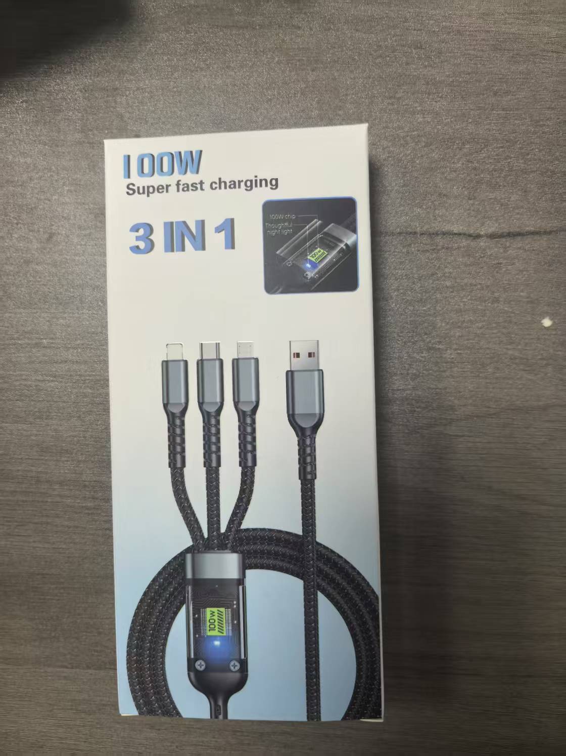 100W Three-in-One Fast Charging Data Cable