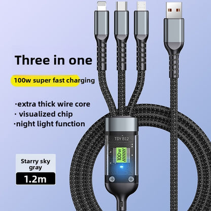 100W Three-in-One Fast Charging Data Cable
