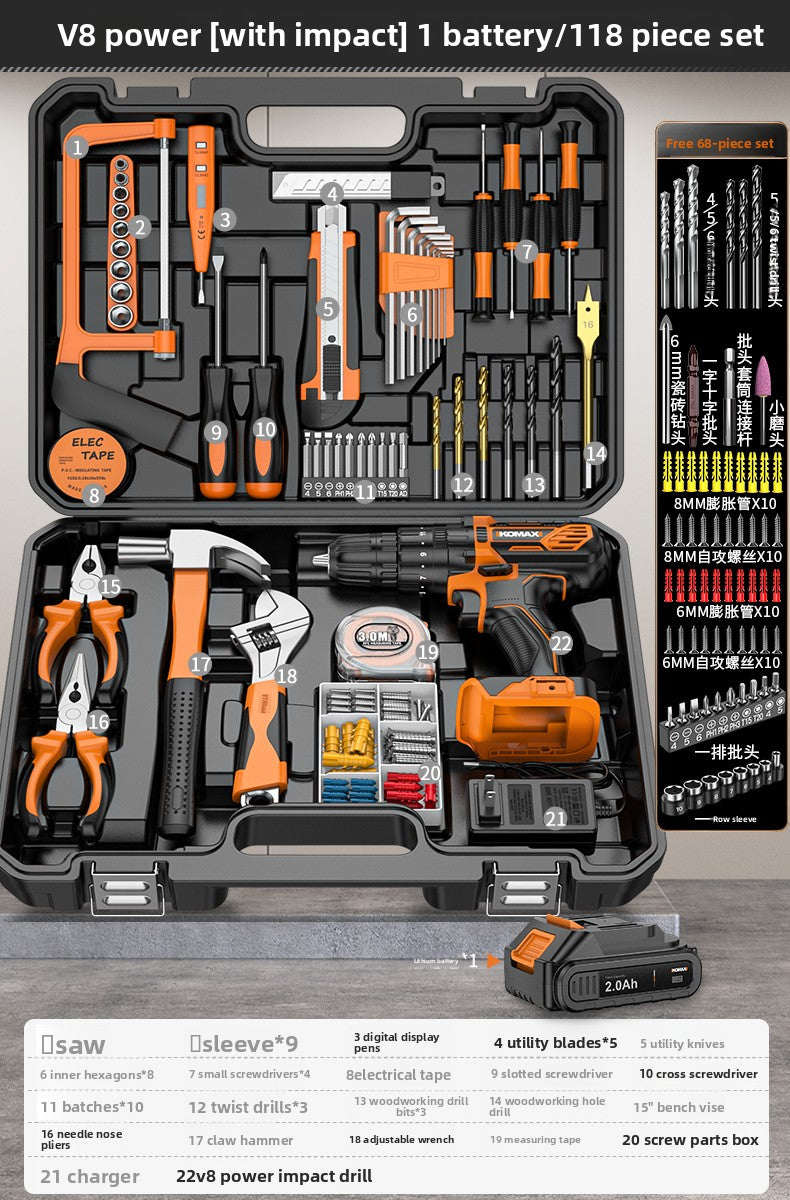 Complete Household Tool Set with Toolbox
