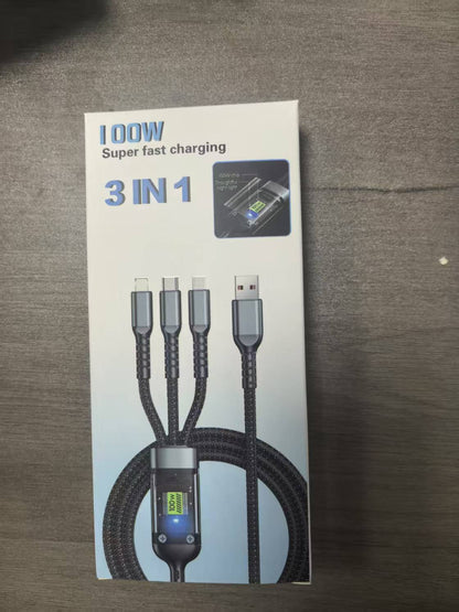 100W Three-in-One Fast Charging Data Cable