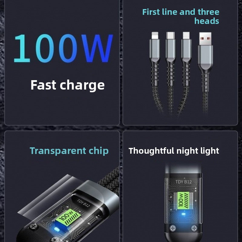 100W Three-in-One Fast Charging Data Cable