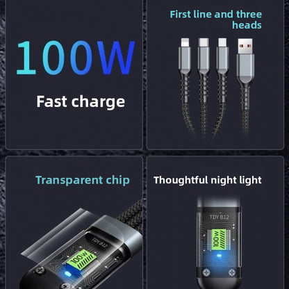 100W Three-in-One Fast Charging Data Cable
