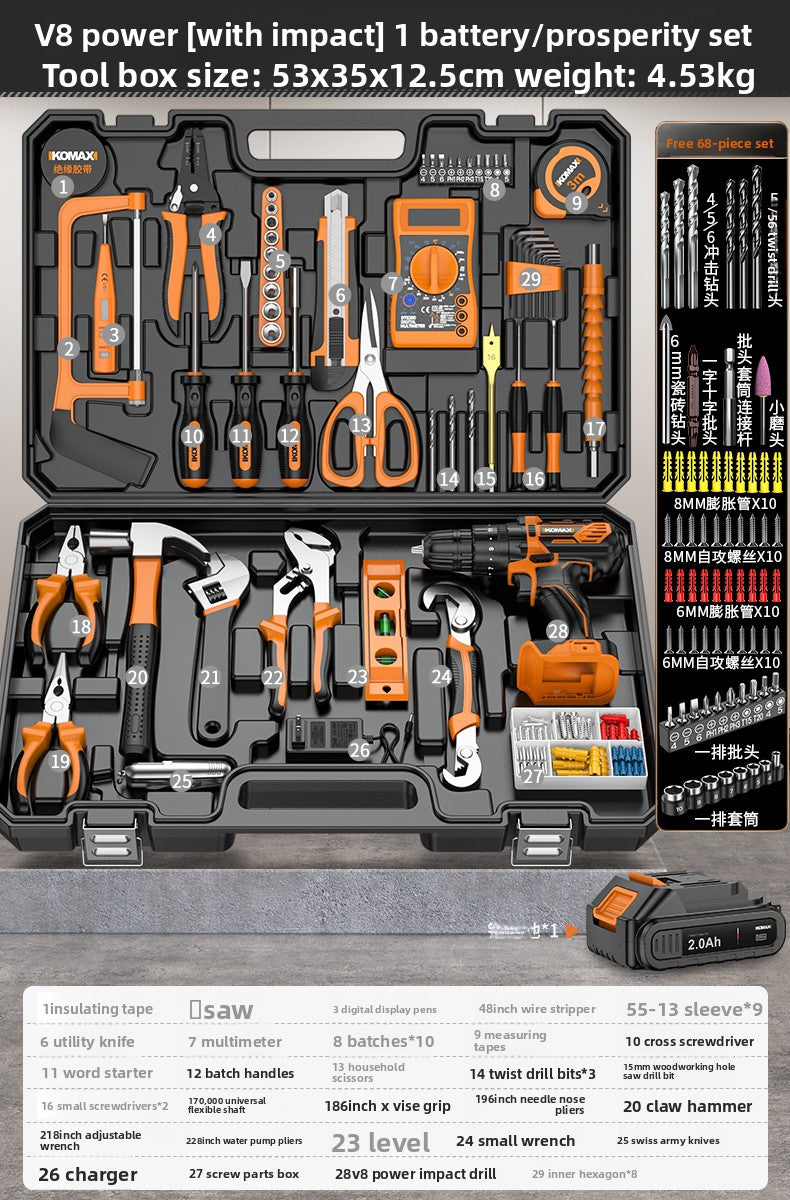 Complete Household Tool Set with Toolbox
